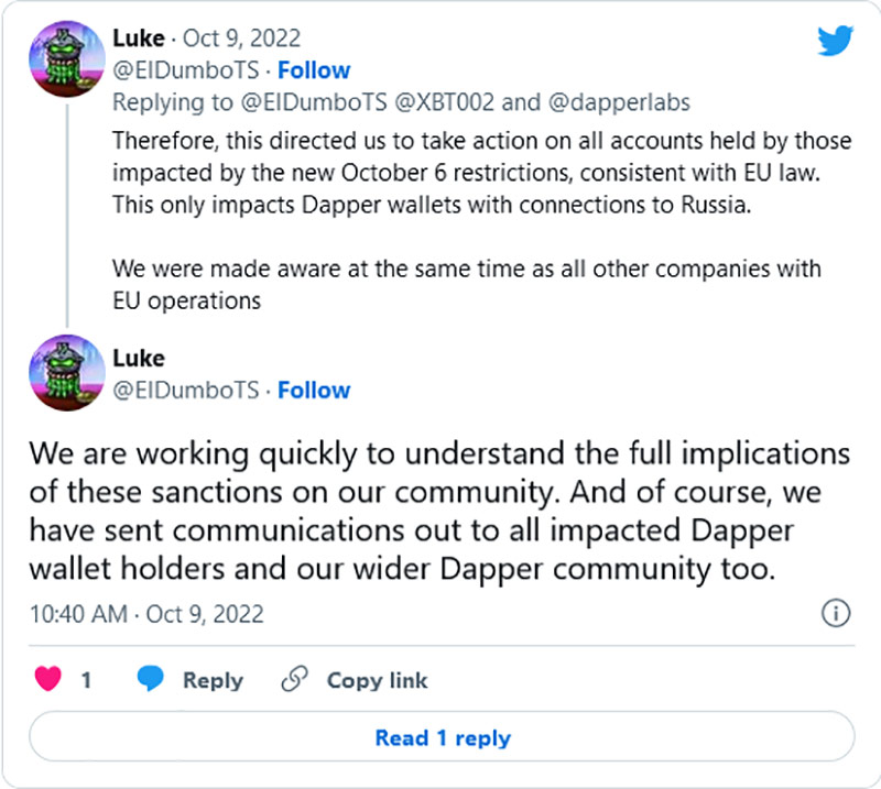 محدود شدن حساب های کاربران روسی در Dapper Labs